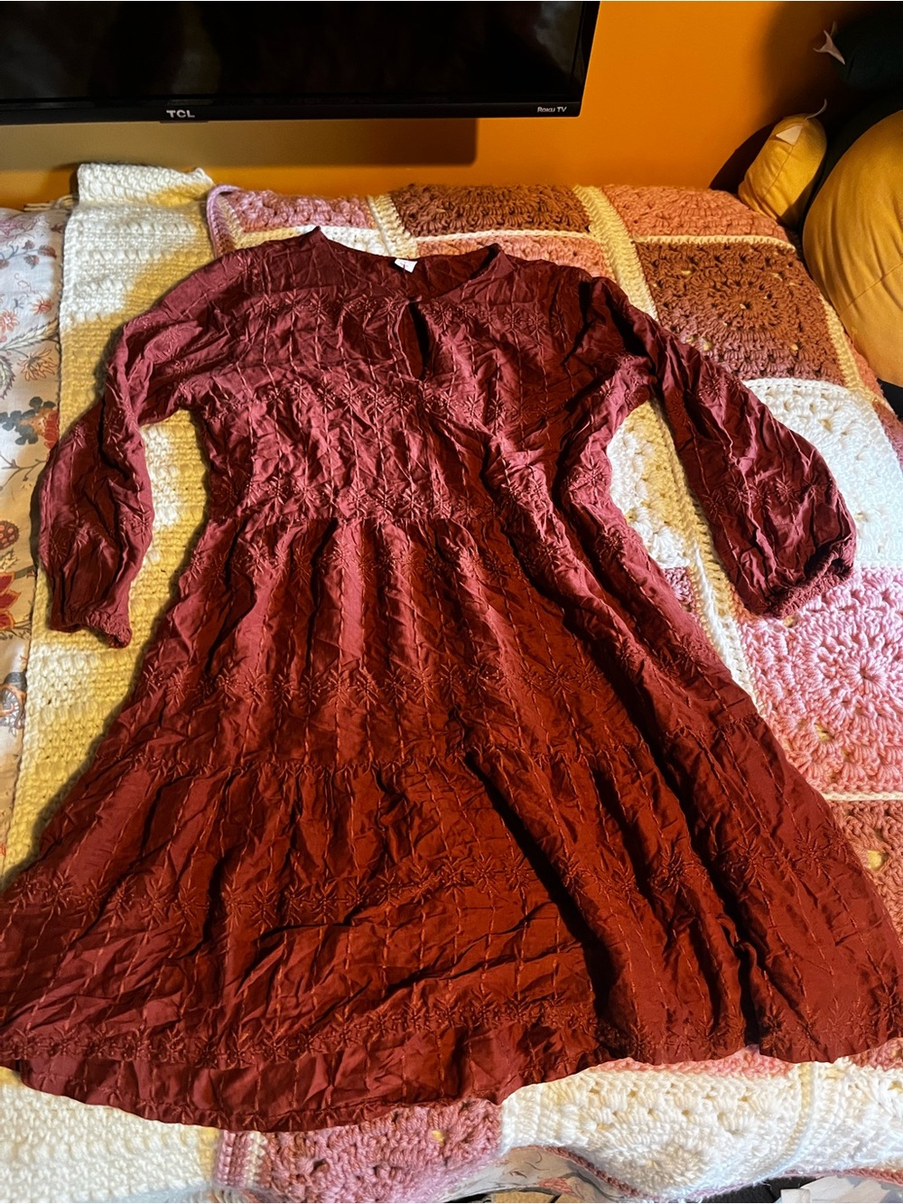 Old Navy Burnt Orange Midi Dress with Long Sleeves
